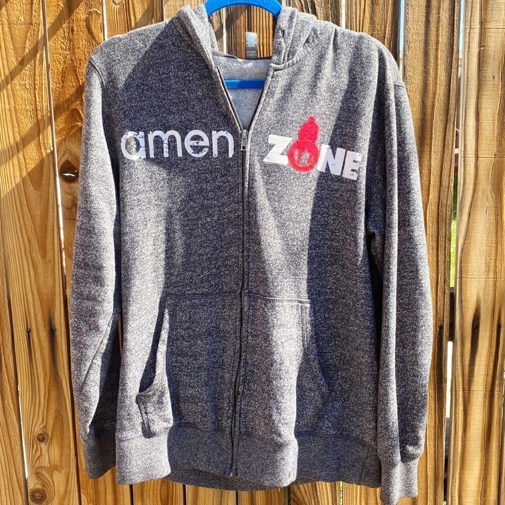 🎄District Amen Zone Zip Up Hoodie Grey Size Large